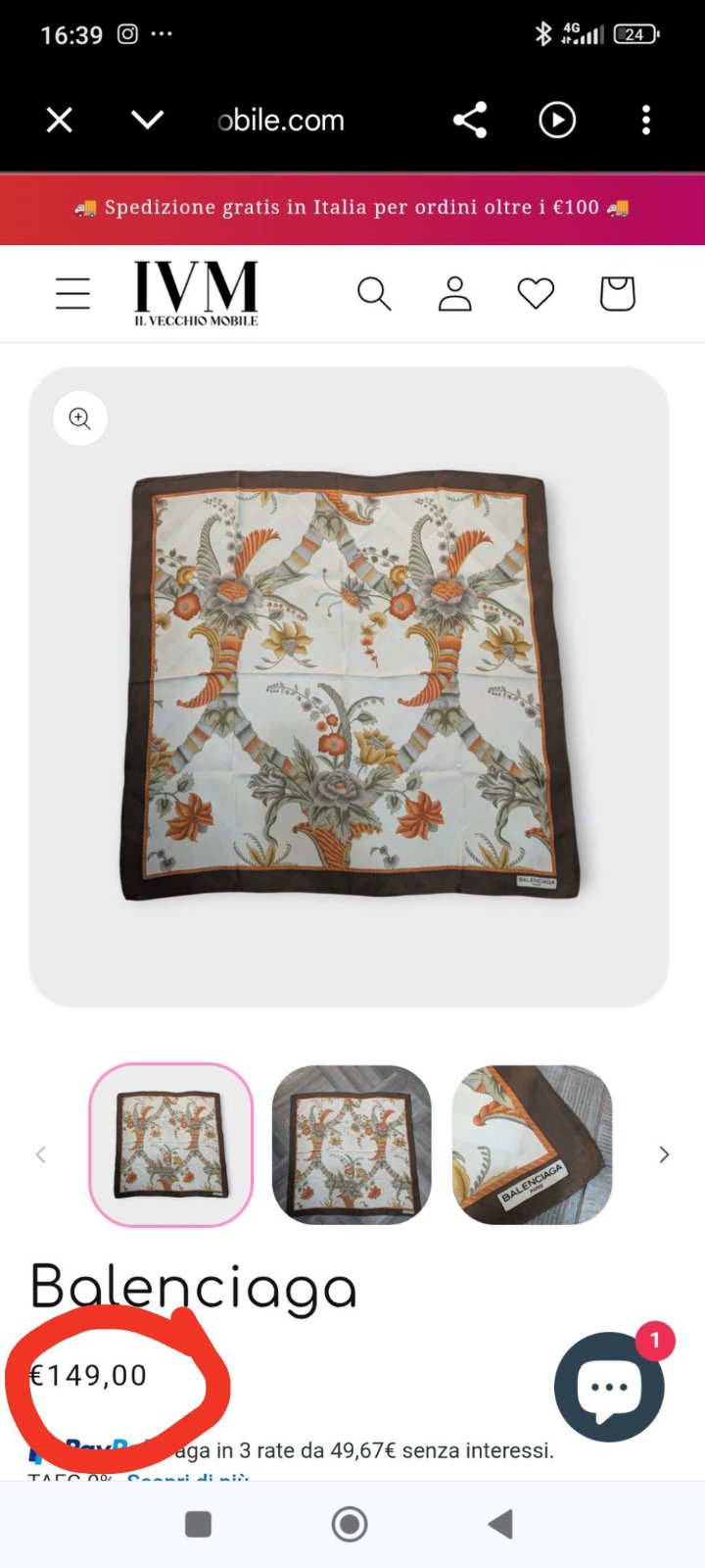 Foulard Balenciaga 100% Soie