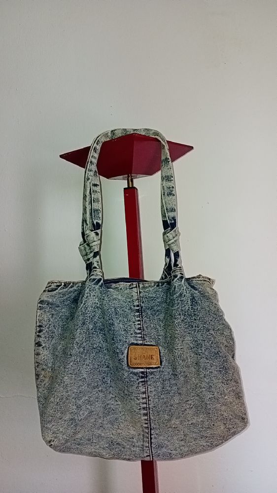 Denim tote back with a "SHANE" patch