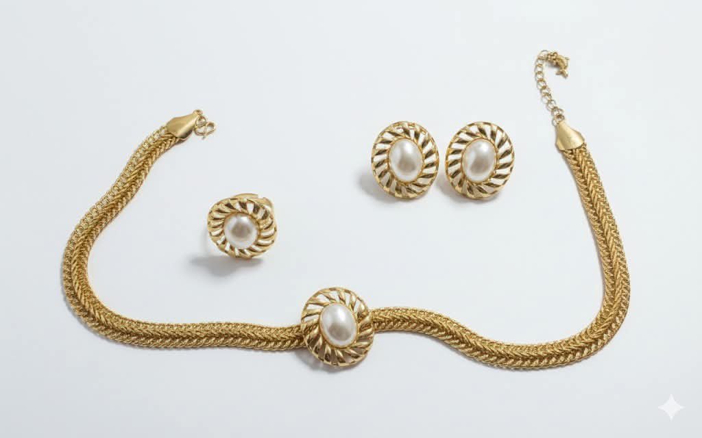 Ensemble de bijoux composé d'un collier, d'une bague et de boucles d'oreilles