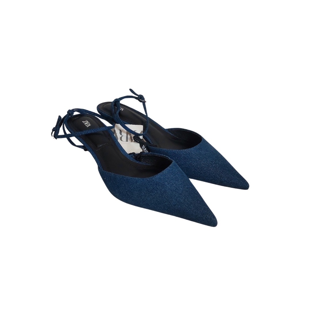 ZARA DENIM ANKLE STRAP KITTEN HEELS