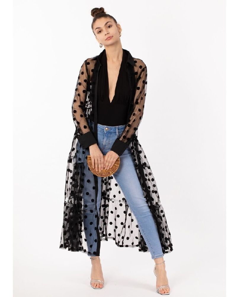 PROMO ! Kimono en tulle transparent à pois 