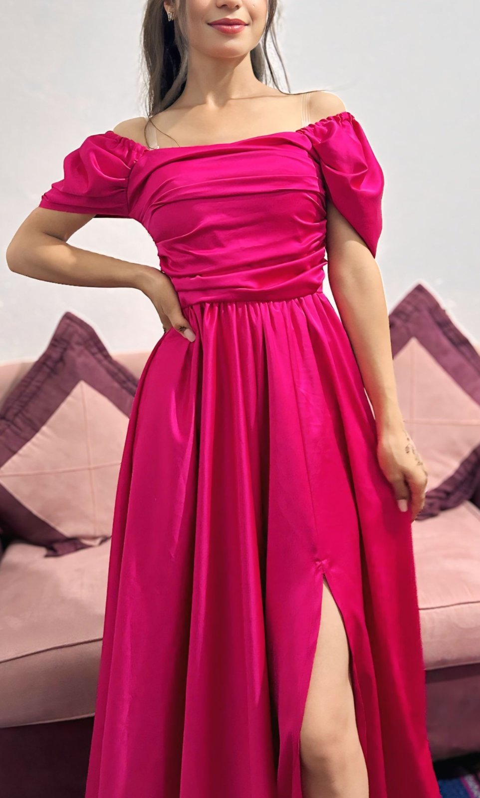 Robe soirée Rose fushia en satin 