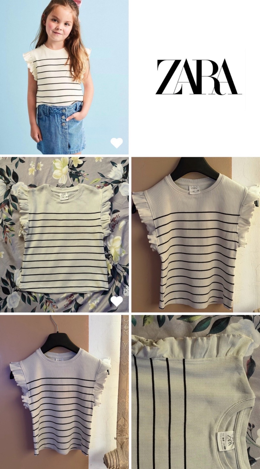 Pull rayé à volants Zara pour filles, 8-9 ans (130 cm)