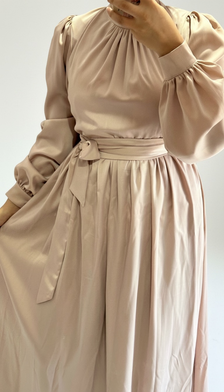 Robe satin beige rosée 