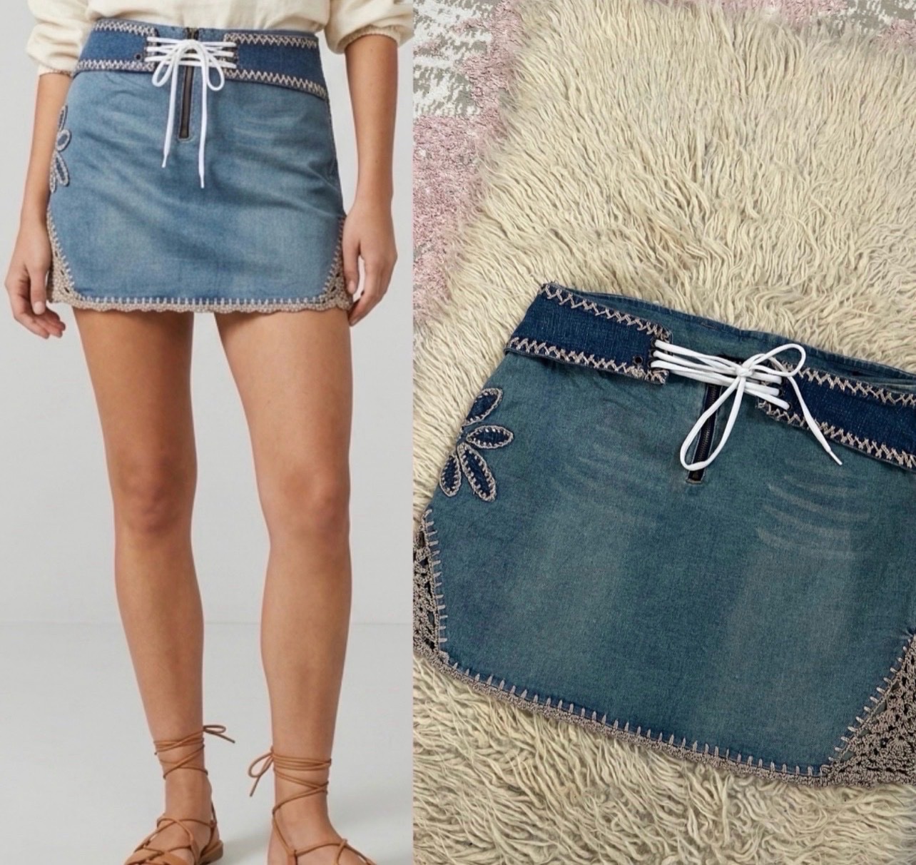 Jupe denim avec details crochet