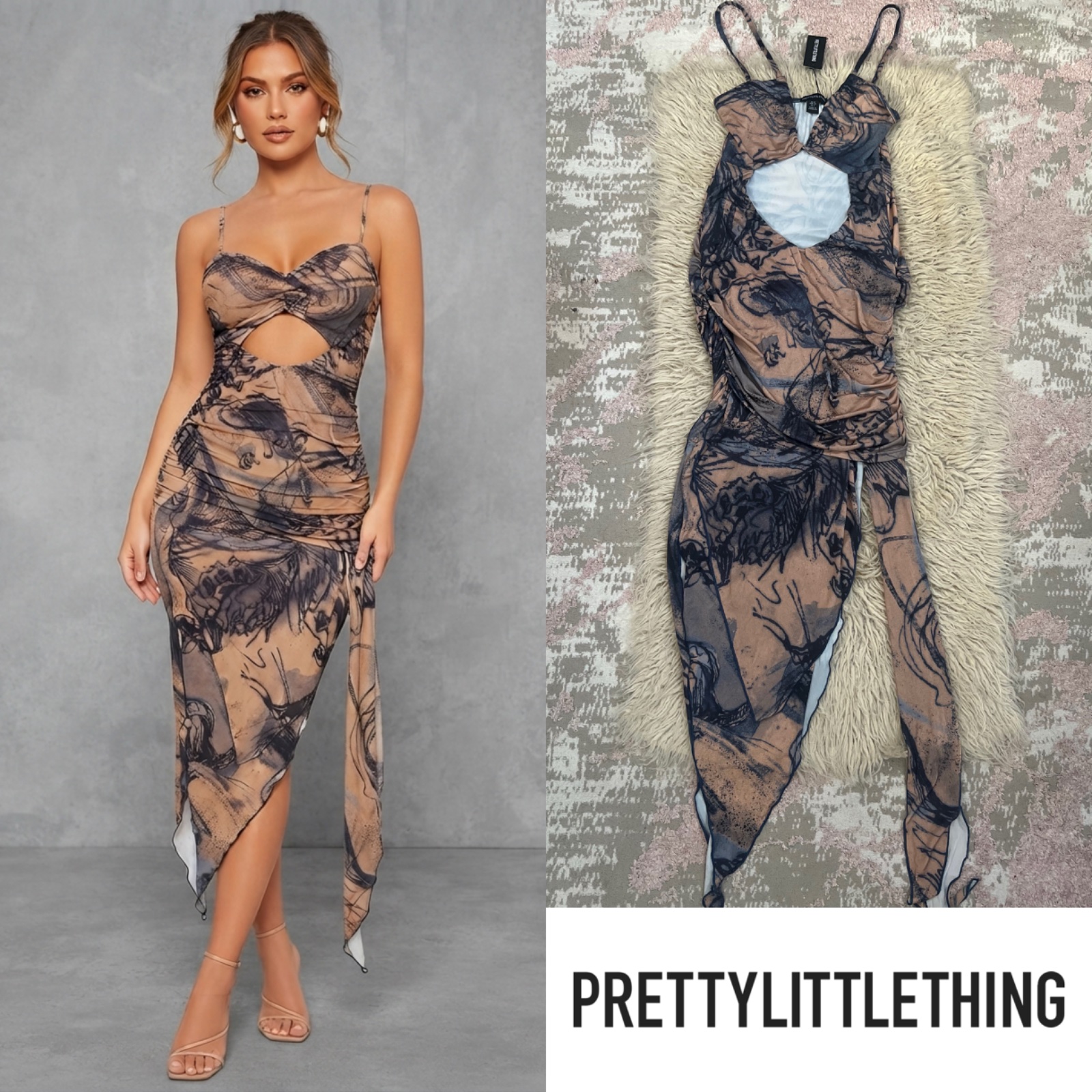 Magnifique robe longue moulante à imprimé artistique ✨