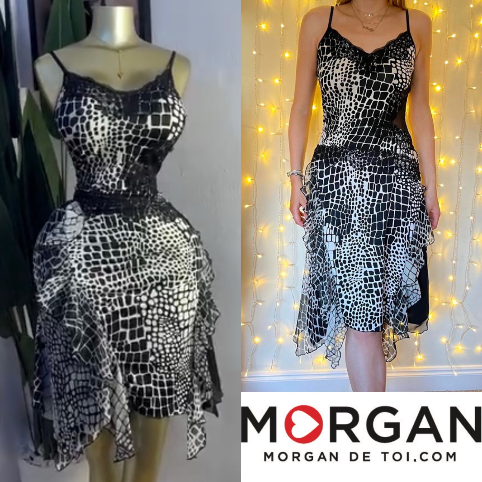 Robe midi Morgan – Imprimé graphique & détails dentelle Neuf