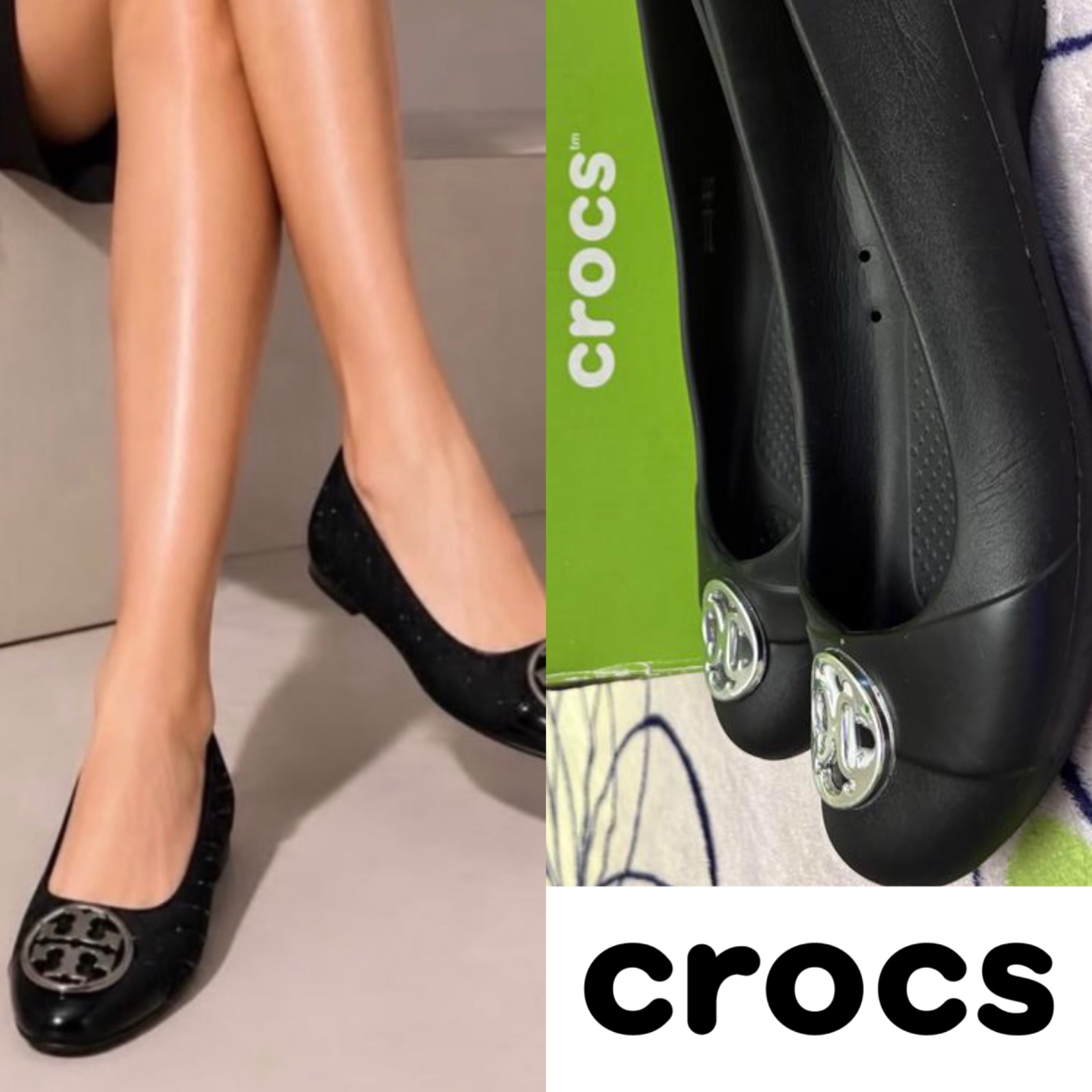 Balerines noires élégantes avec détail argenté Crocs