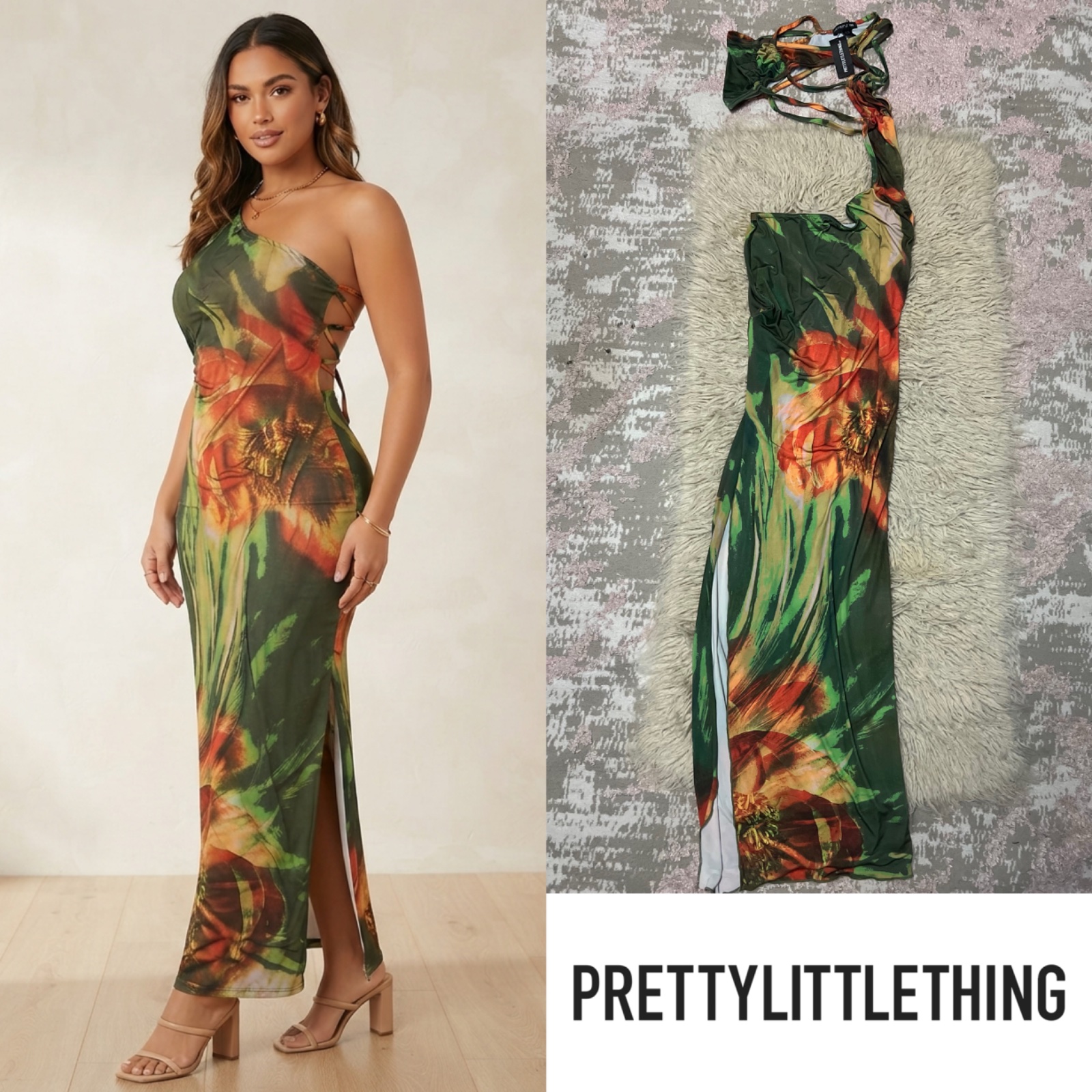 Robe longue asymétrique imprimé floral - PrettyLittleThing - Neuf avec étiquette