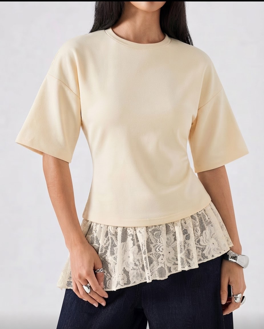Haut / pull jaune avec dentelle 