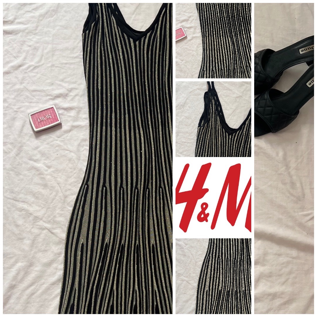 Robe longue noir  à rayures scintillant