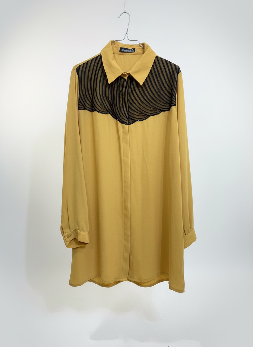 Chemise chic jaune 💛 dentelle noire élégante ✨