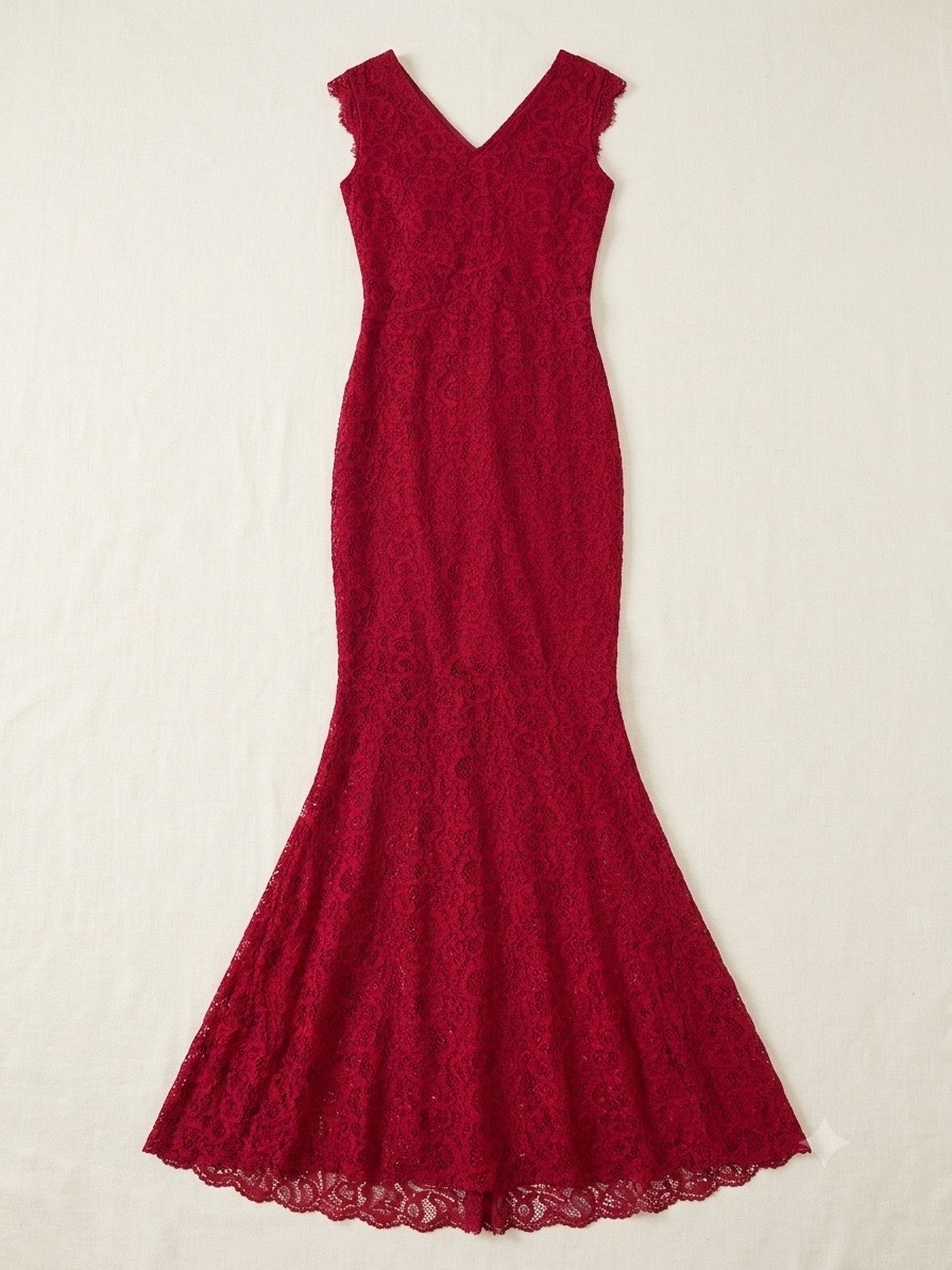 Robe soiree rouge burgundy en dentelle taille s