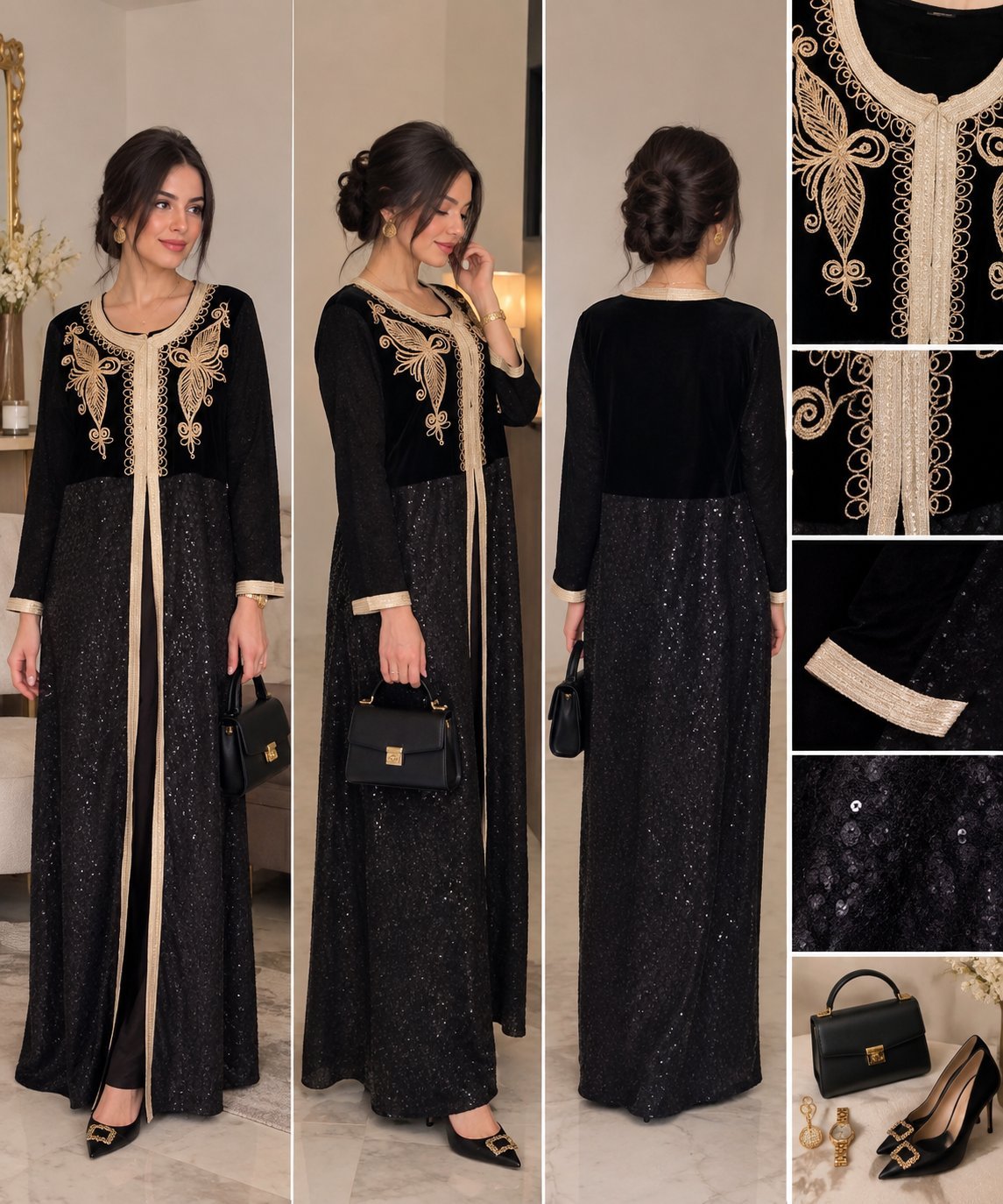 Caftan avec robe doublure et ceinture.