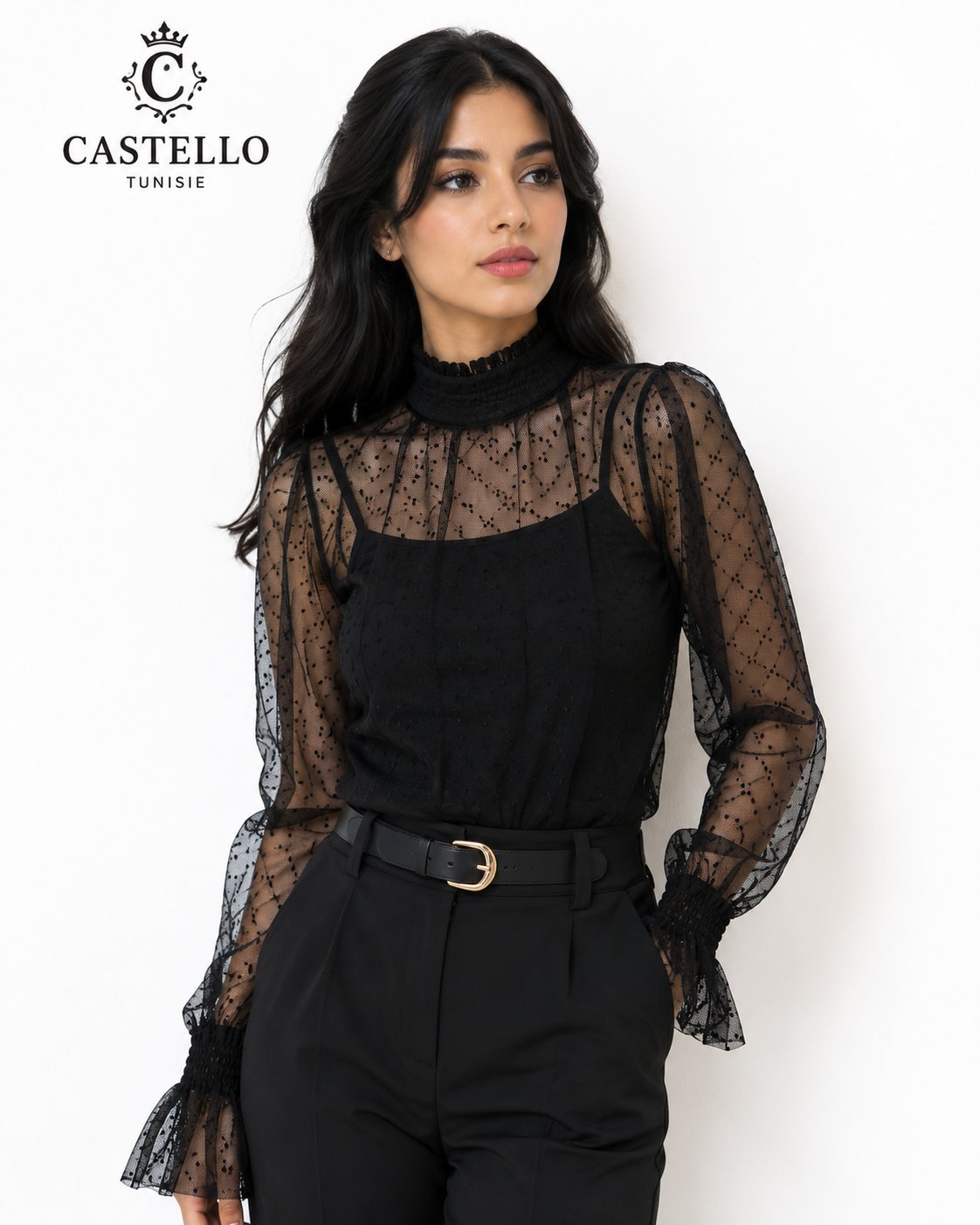 Blouse en tulle noire CASTELLO