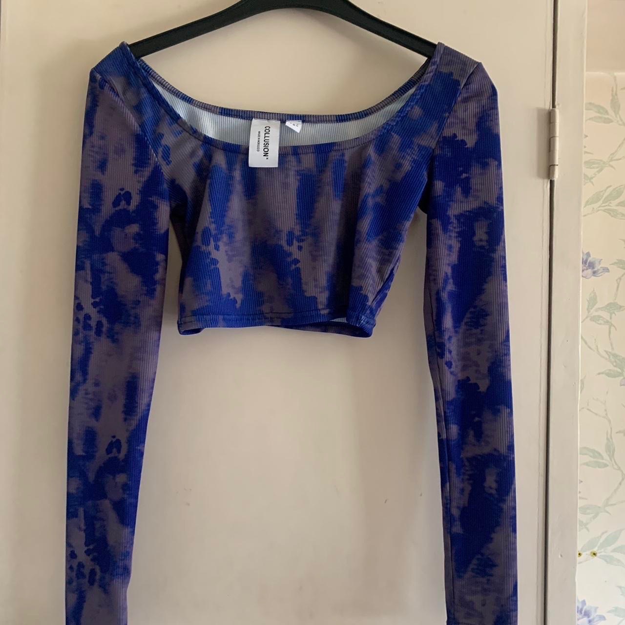  Crop Top Manches Longues COLLUSION Tie-Dye Bleu/Gris