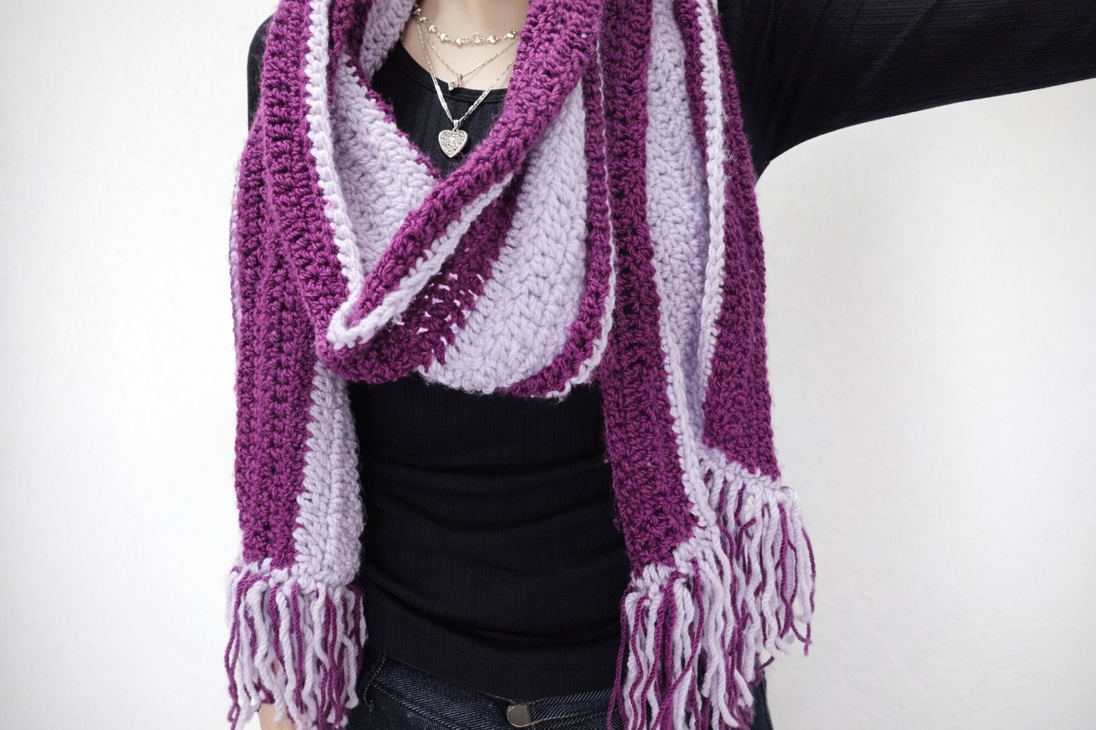Écharpe crochet faite main violet & blanc 💜