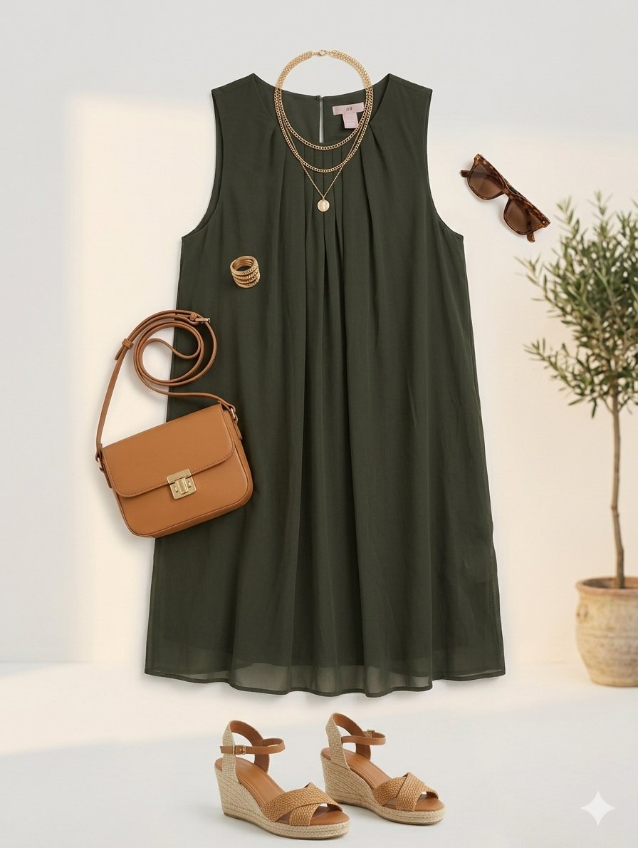 فستان H&M زيتوني كلاسيك 🍃