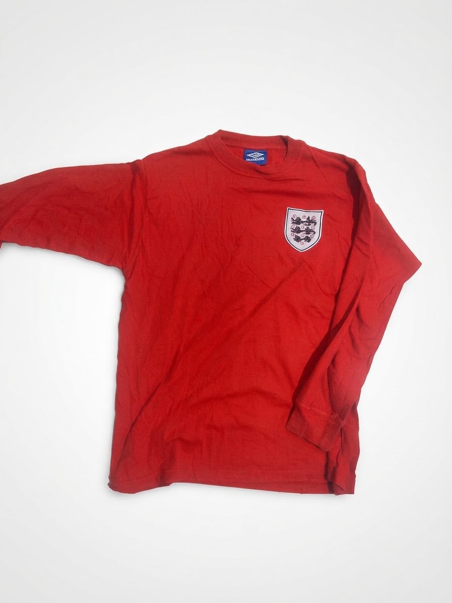 Umbro Vintage 90s England 1966 Replica Football LS T Shirt Red L 