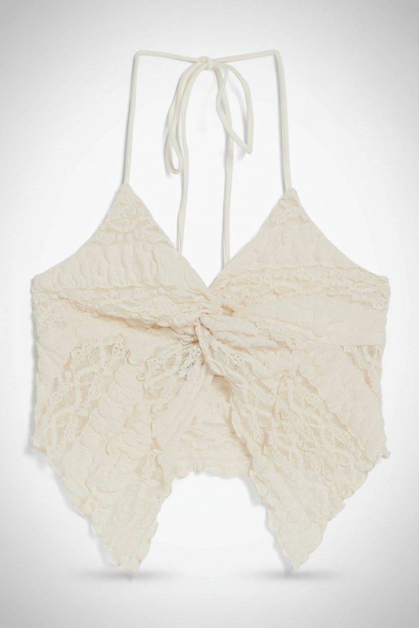 Crop top halter en dentelle Bershka