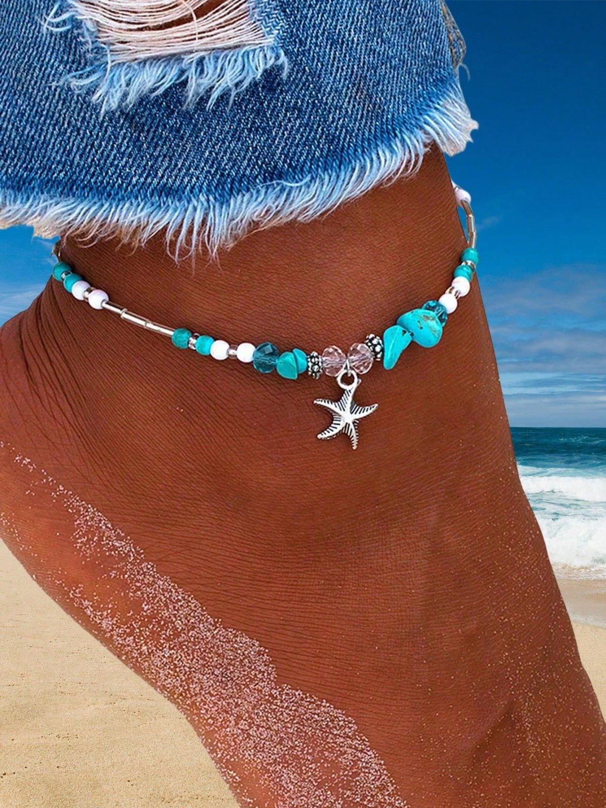 Bracelet cheville bleu