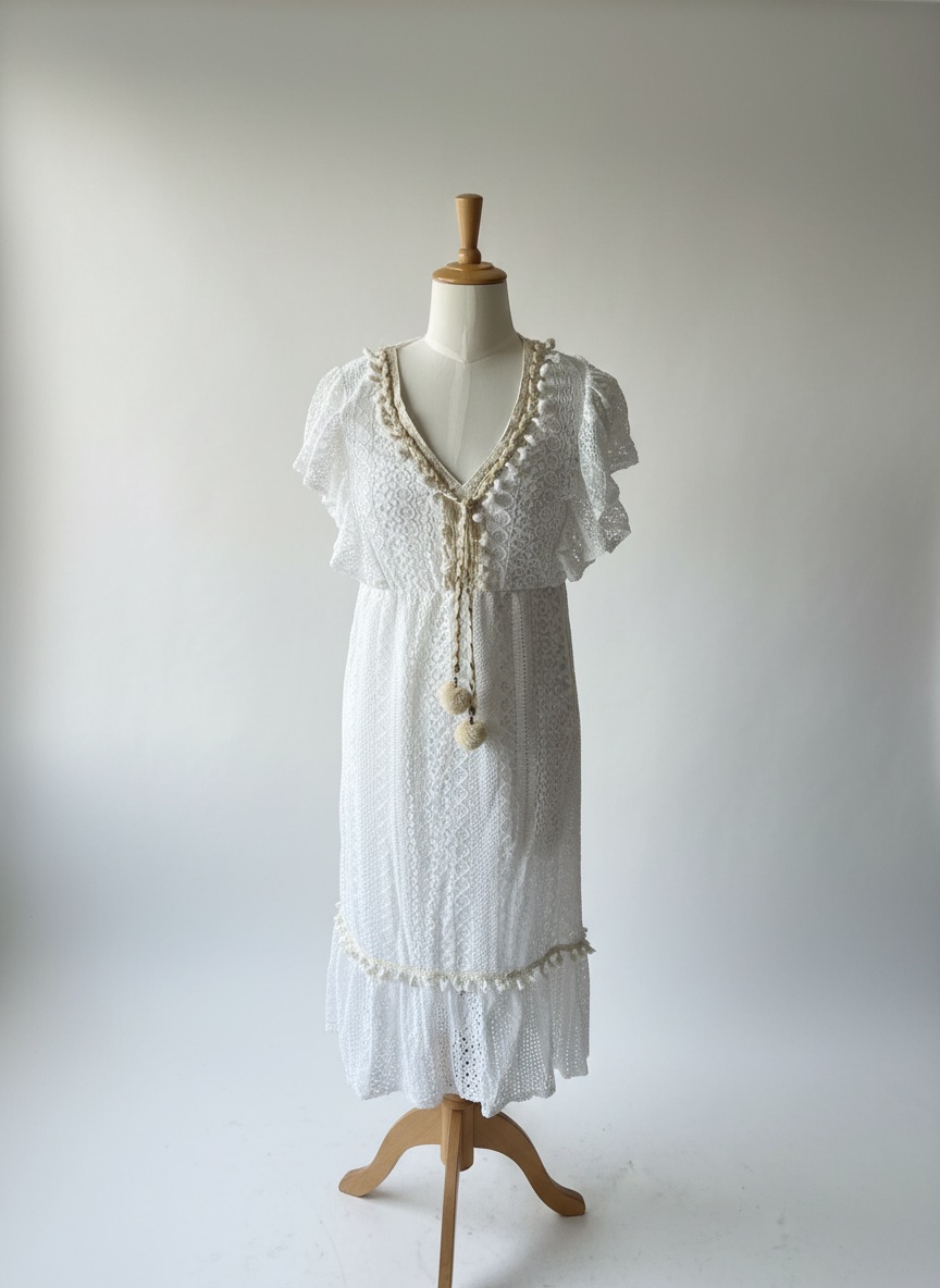 Robe bohème en dentelle blanche – Marque Whoa – Taille M/L