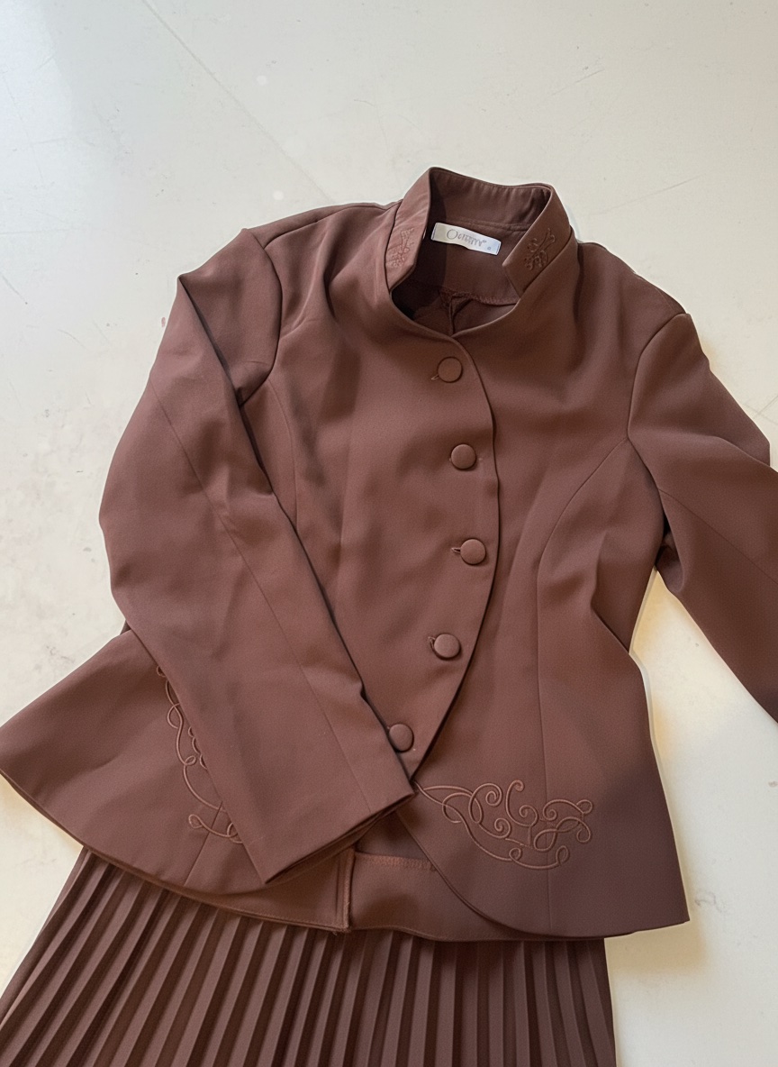 Ensemble tailleur chocolat Outify — veste & jupe plissée