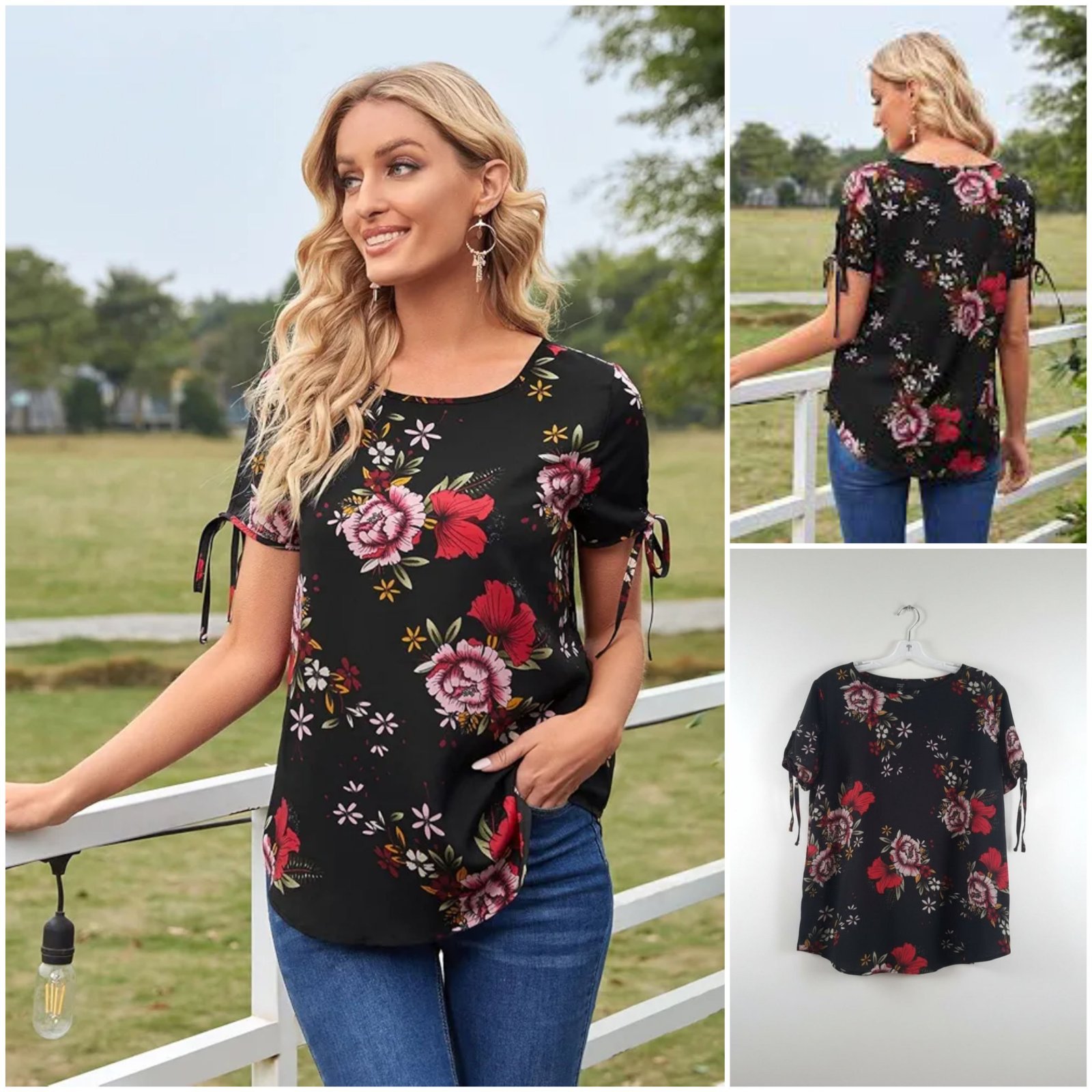 Top imprimée floral à manches courtes taille XL 