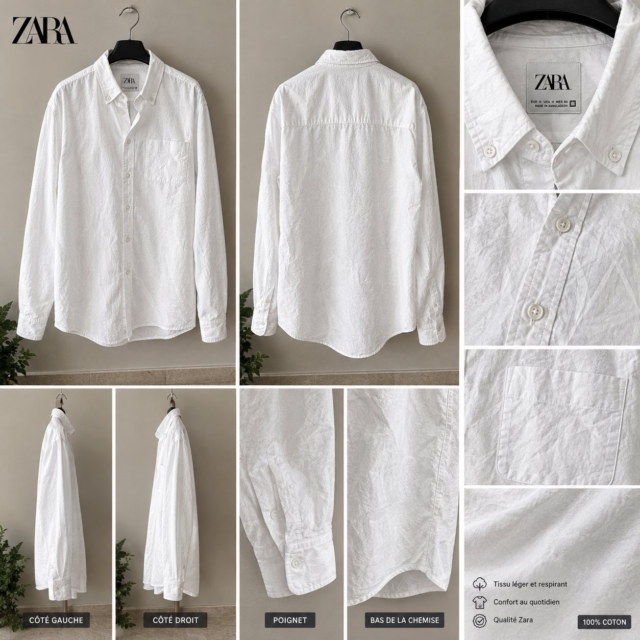Chemise Zara Homme Blanche – Taille L