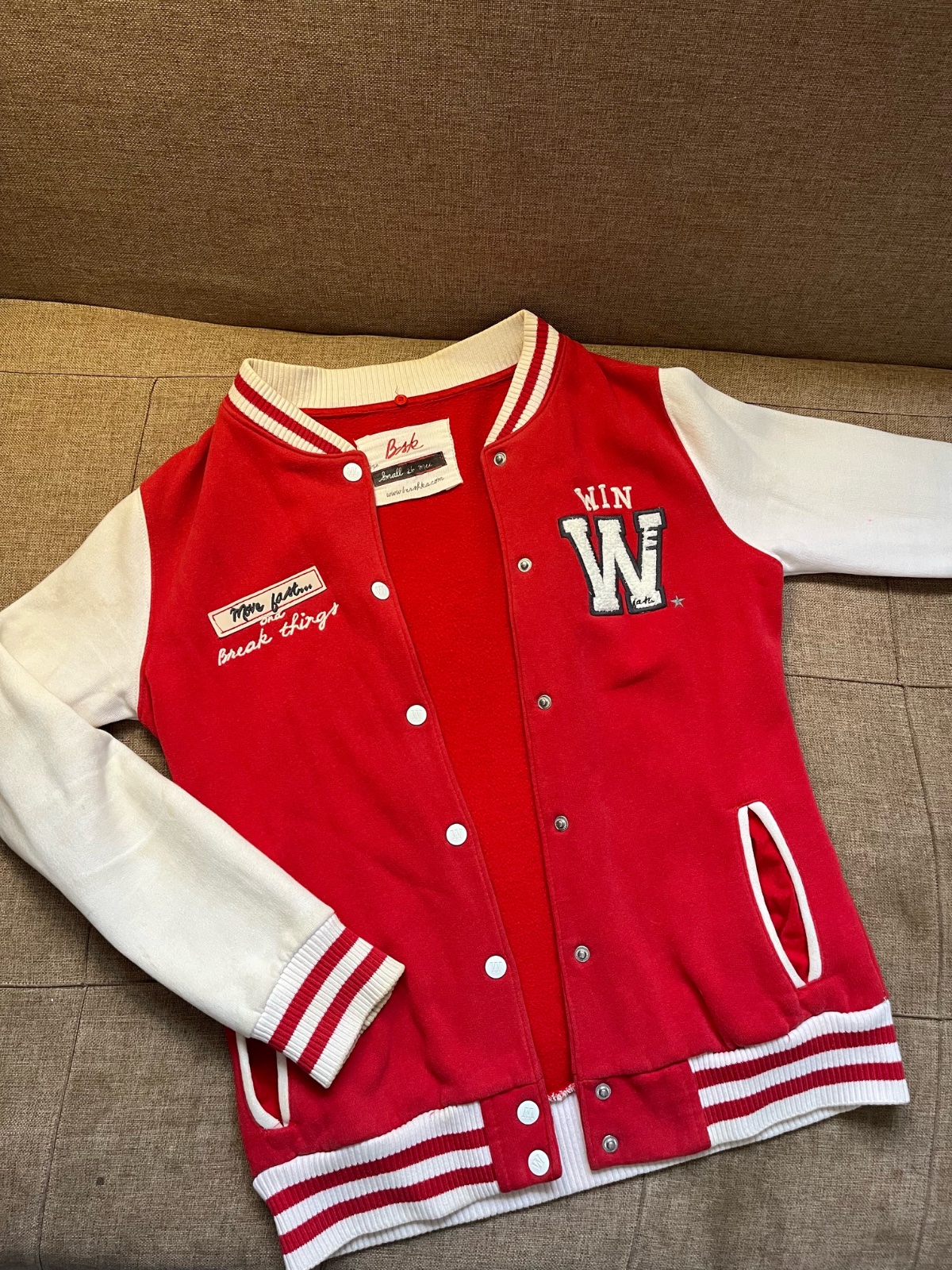 Veste Teddy Bershka rouge blanche W