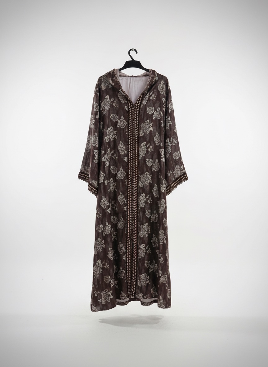 Caftan en violet foncé taille 46 motif fleur