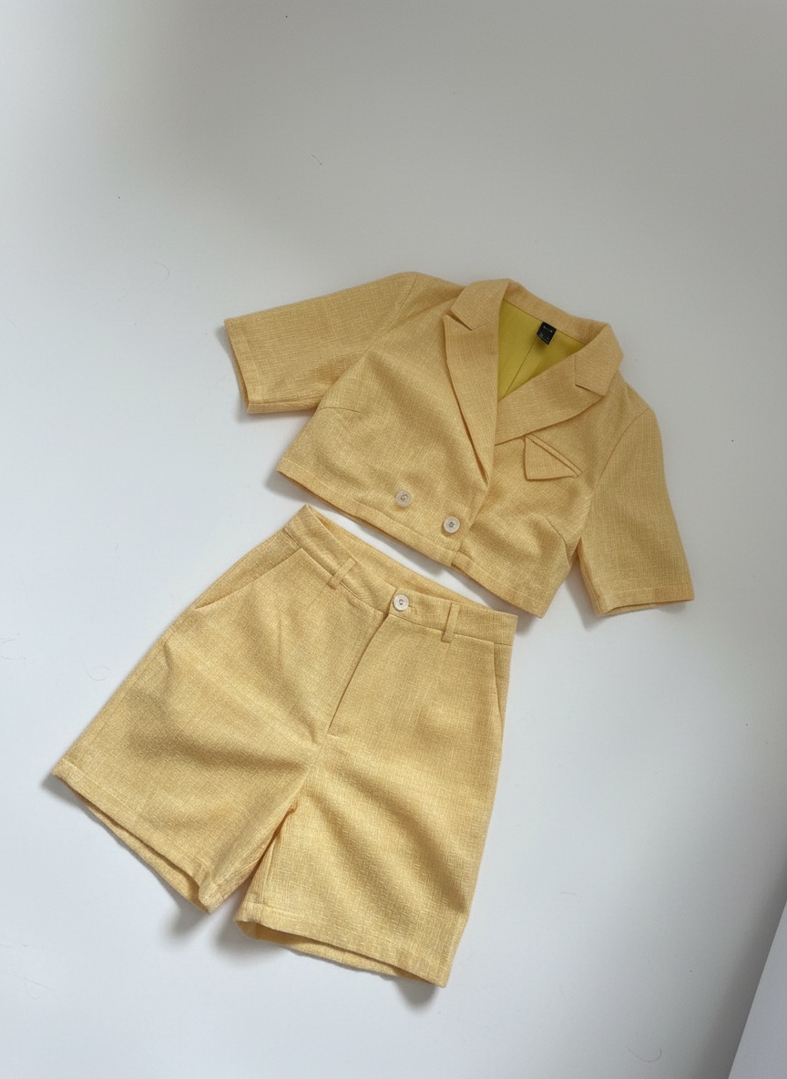 Tenue shein 💛t34 xs jaune poussin veste et short 
