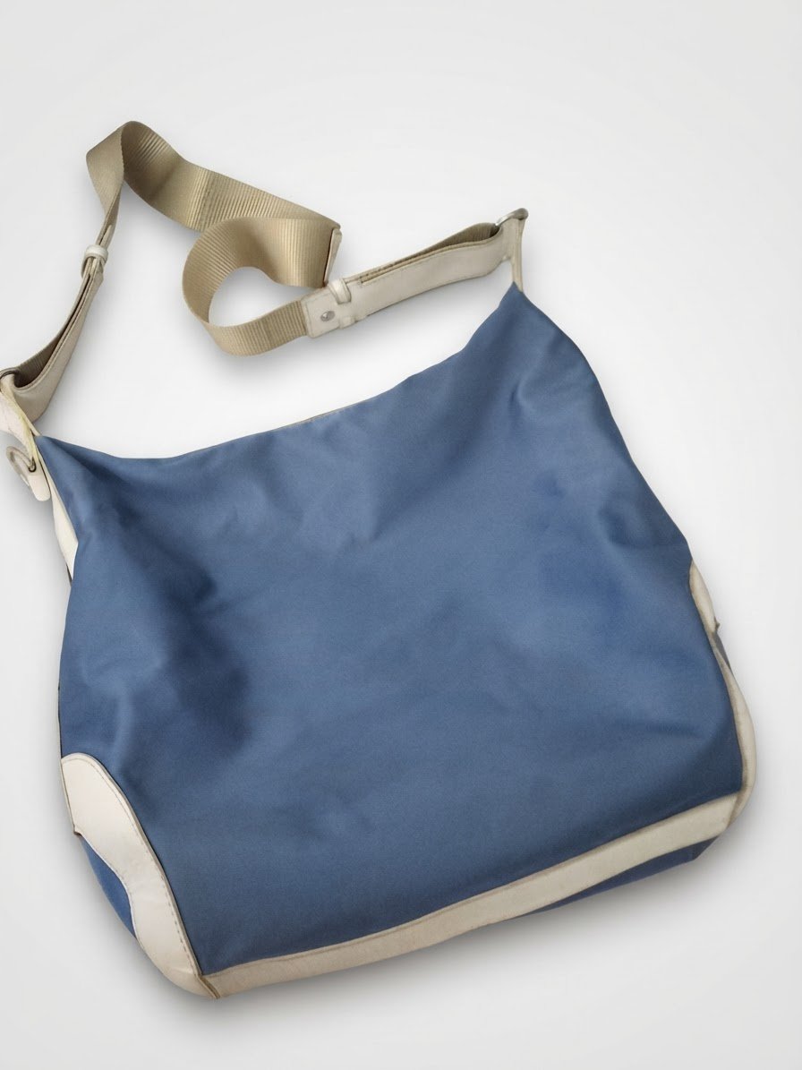Sac toile bleue et cuir blanc Lancel 