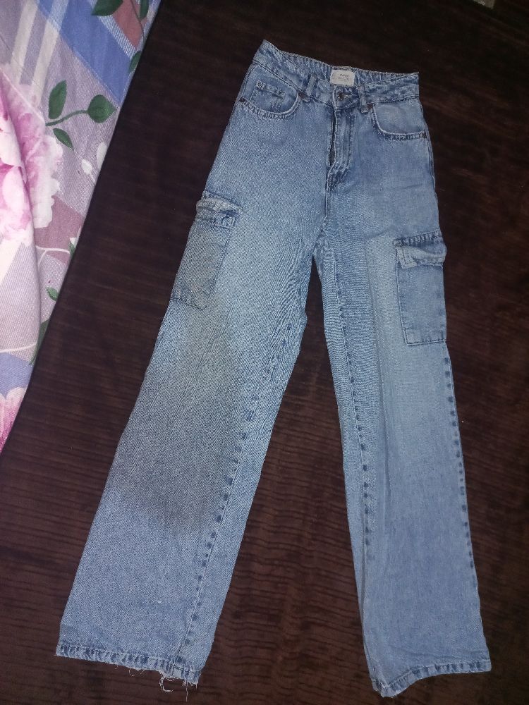 Pantalon djean cargo taille haute