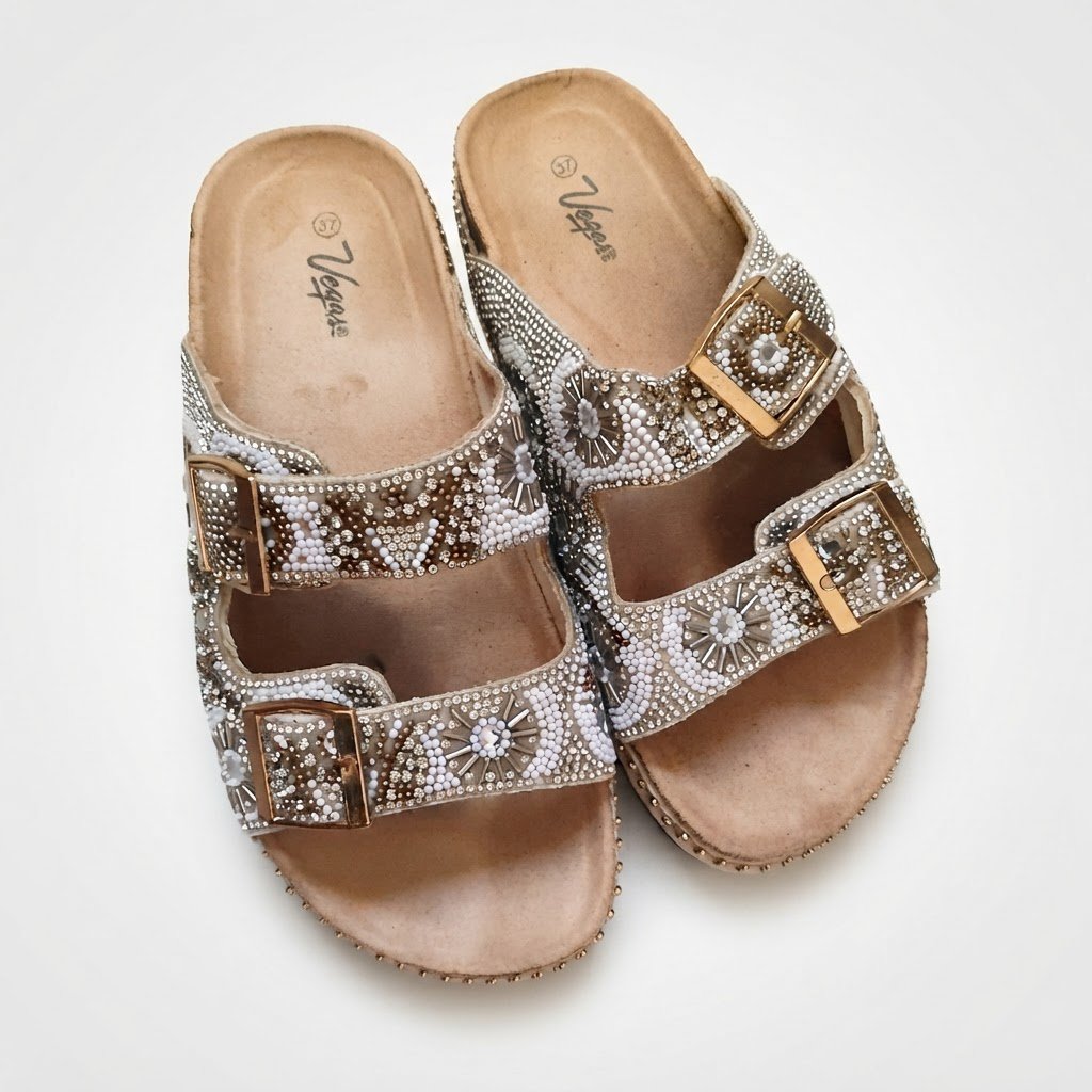 Mules compensées éco-chic à perles & strass _Vegas💛💛