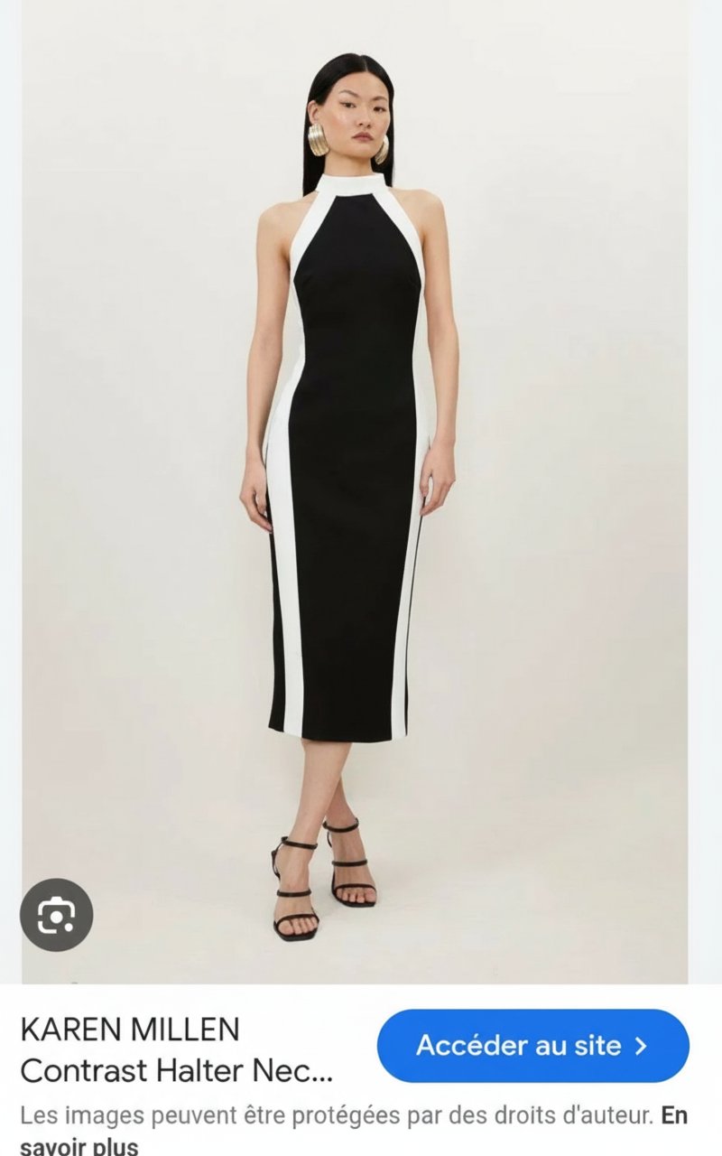 Robe  midi cintrée a col halter contrastante karen millen 