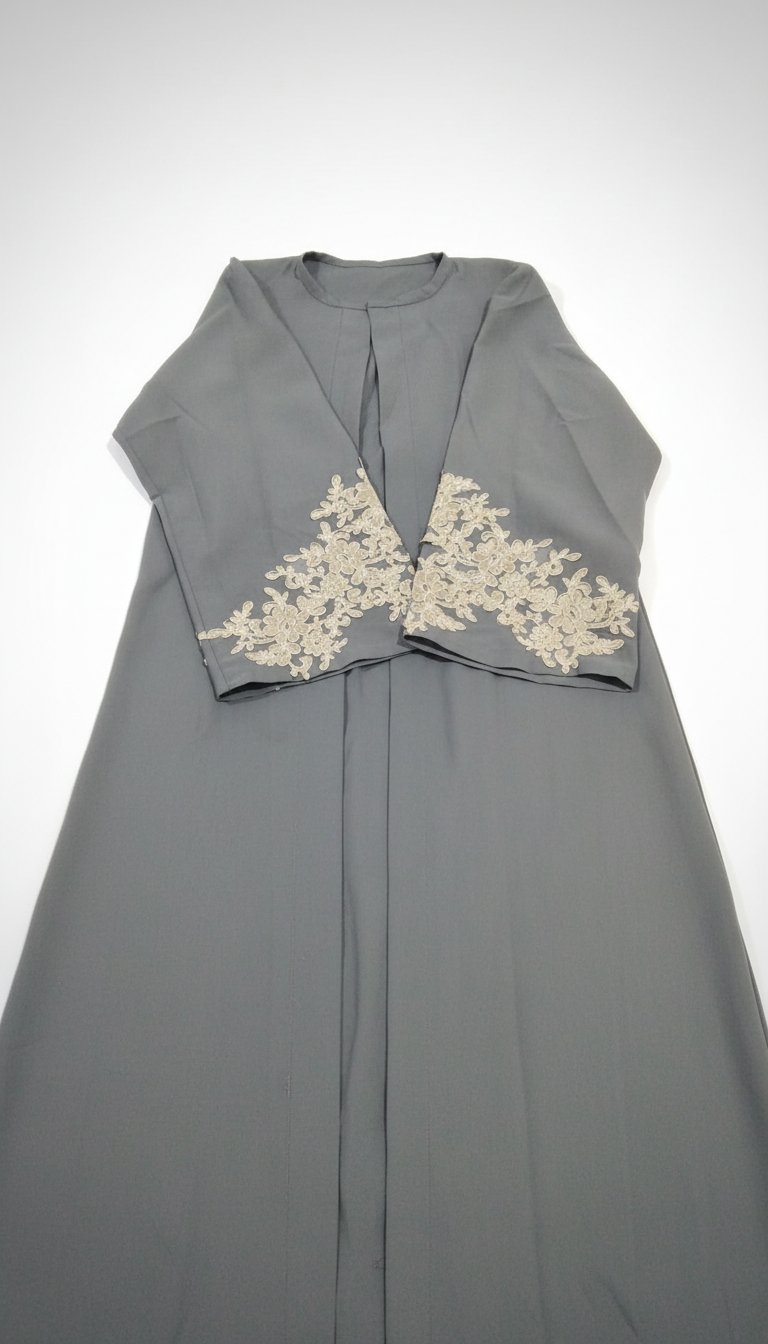 Abaya gris  motif beije 