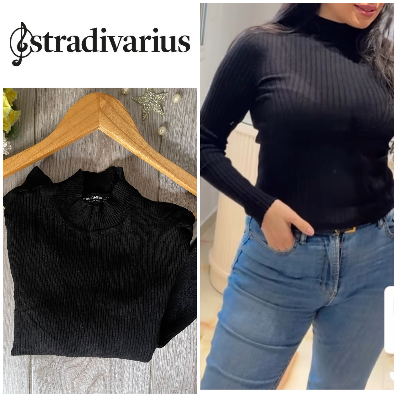 Stradivarius Basic noir cotelé neuf❤️