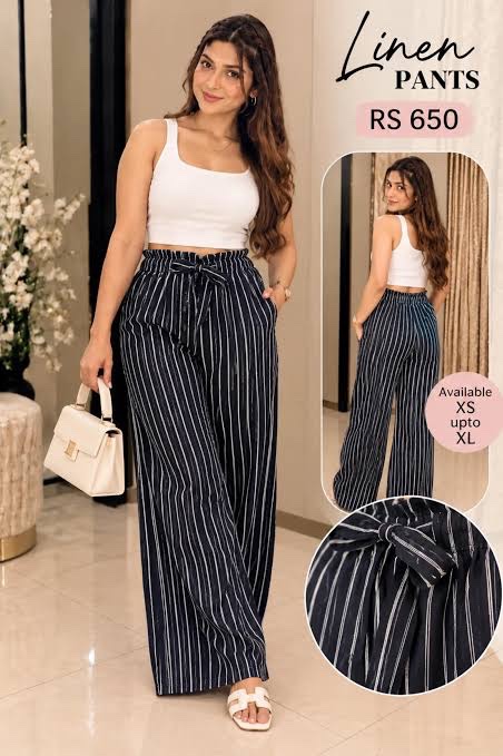 Lin melange ❤️ Pantalon rayure ceinturé neuf 42/44