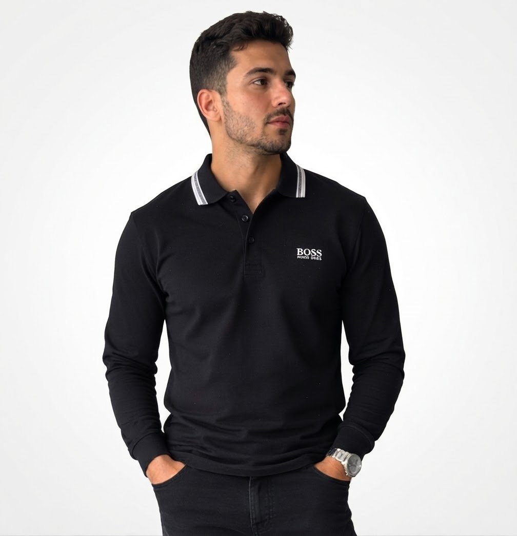 Polo BOSS noir à manches longues taille L