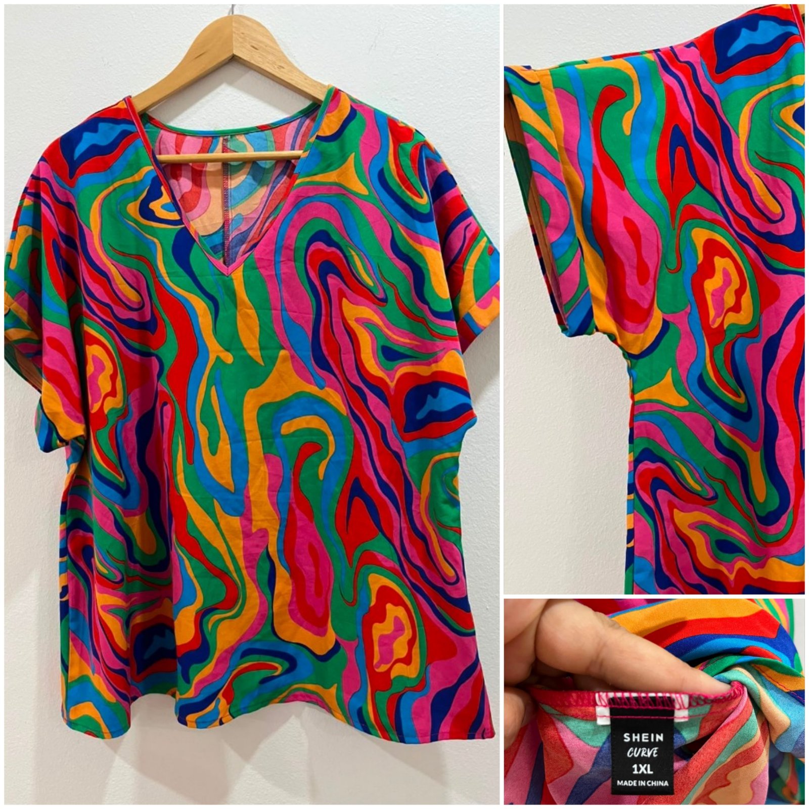 Blouse shein arbore un motif tourbillon psychédélique et vibrant