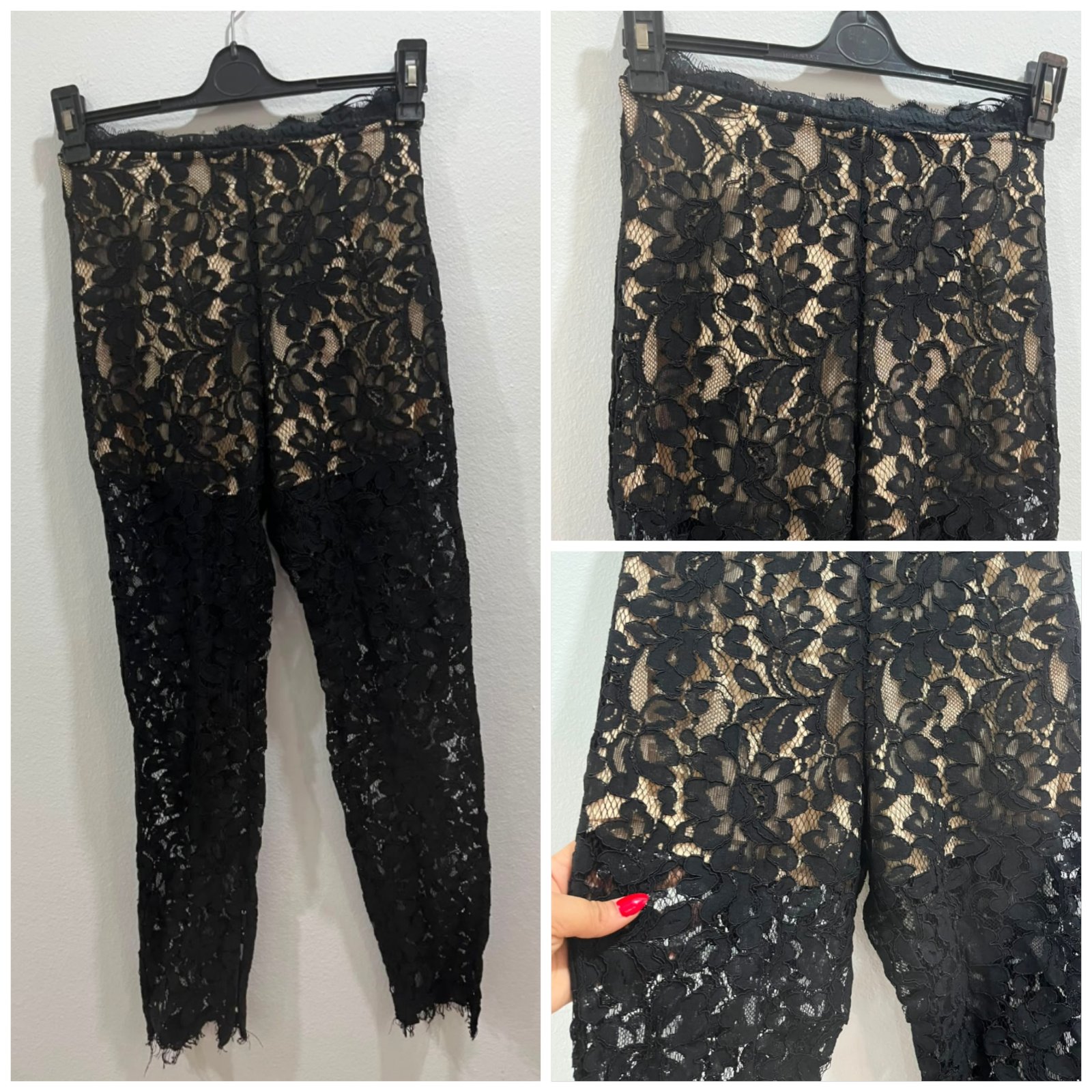 Pantalon présentent une dentelle florale noire complexe sur une doublure nude