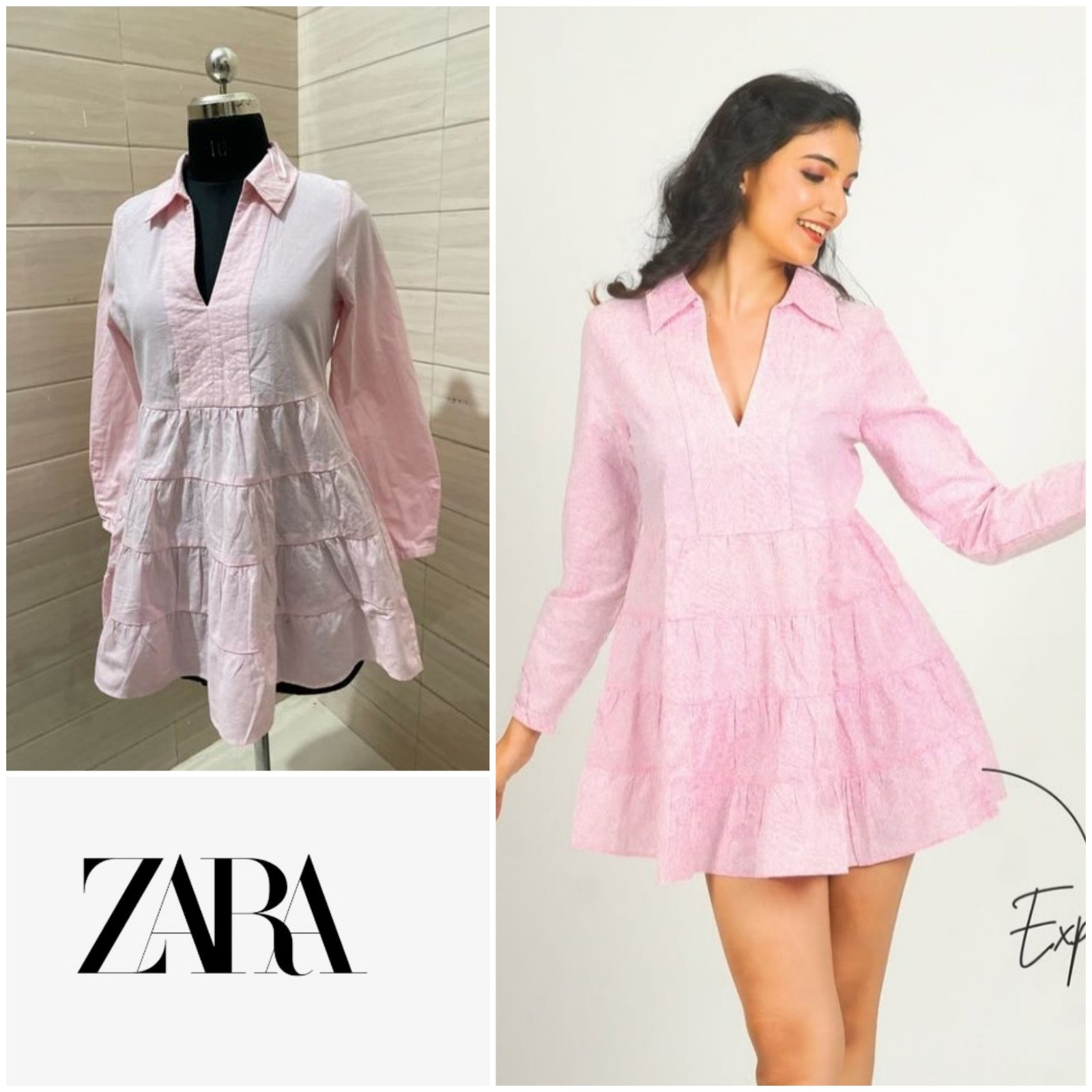 Zara barbie cute Pink tiered mini dress