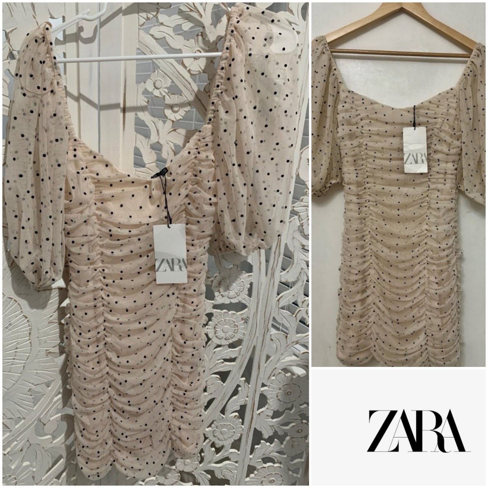 Zara robe drapée en tulle à pois