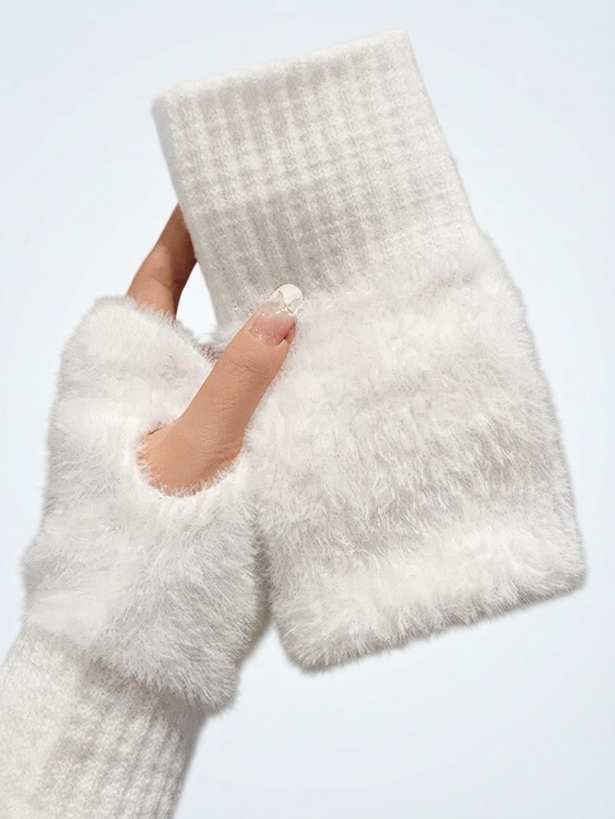 Gants d'hiver doux à demi doigts en fourrure 