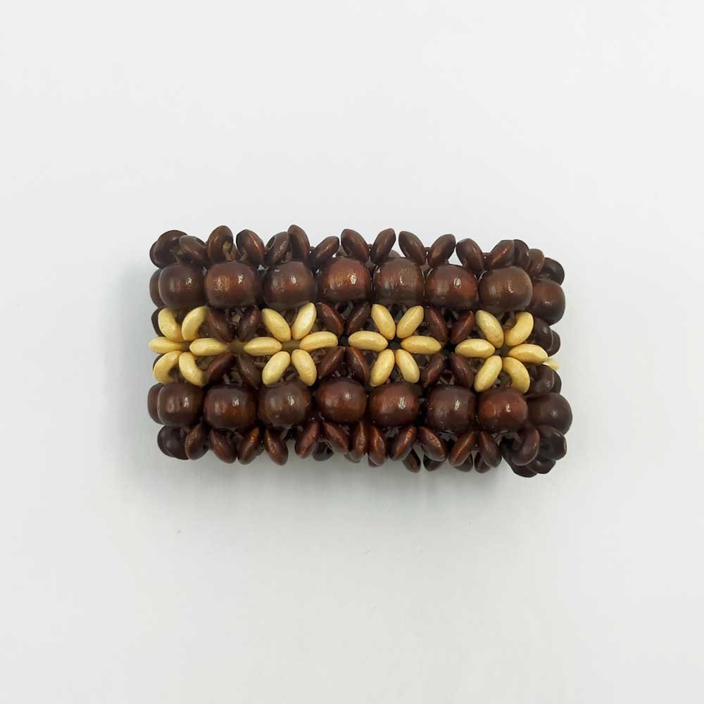 BROWN WOODEN DAISY STRETCH BRACELET