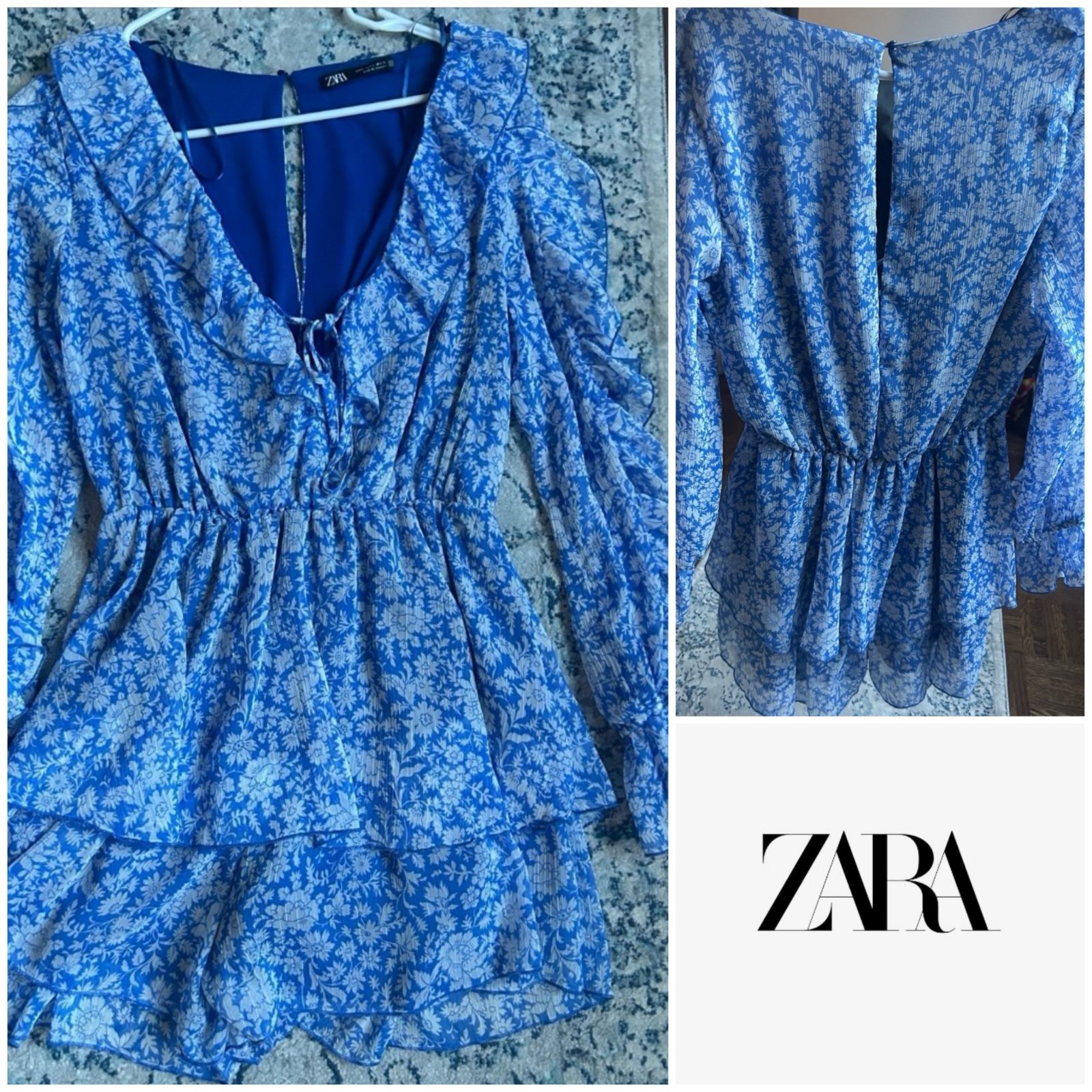 Combi short floral blanc et bleu de la marque zara 