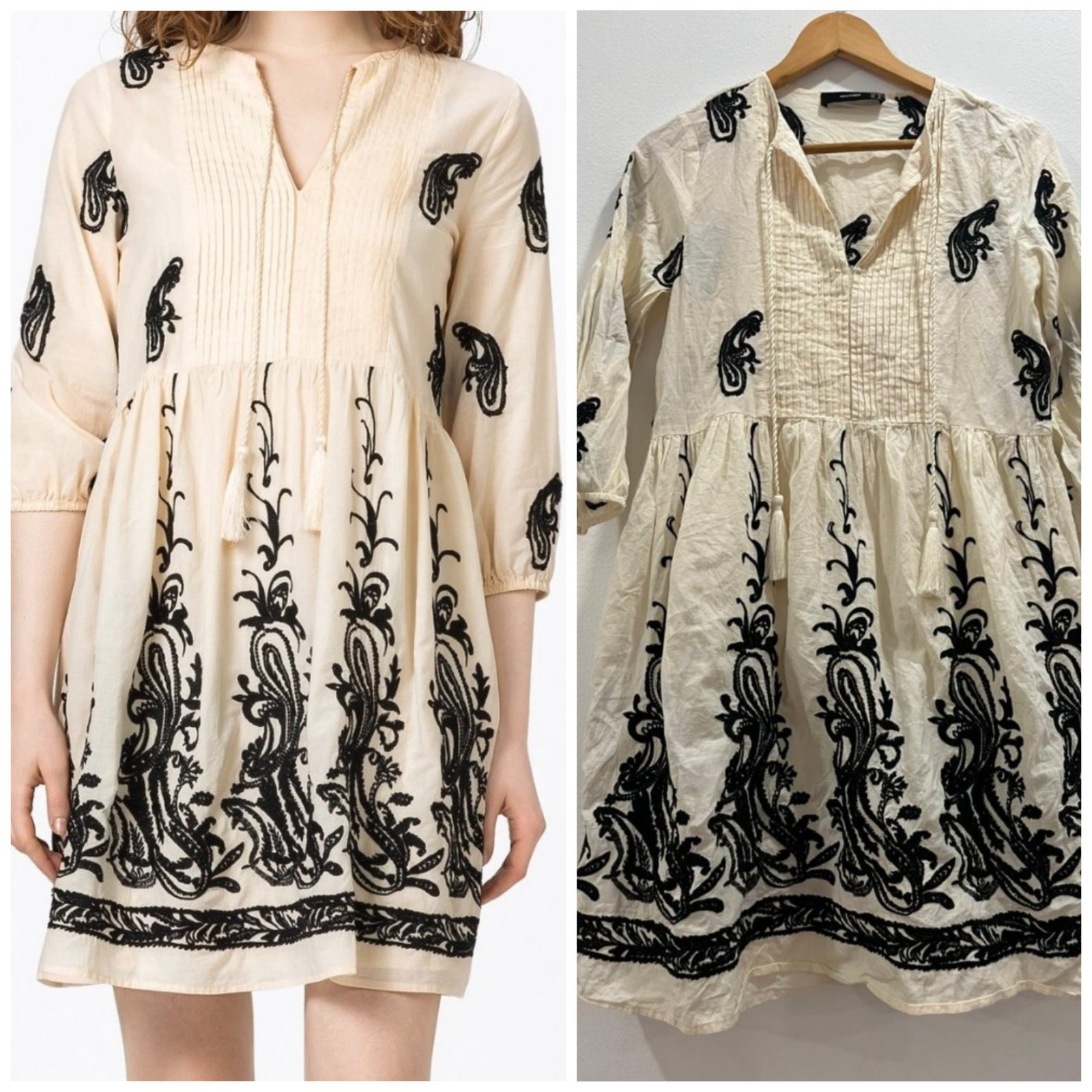 Robe de la marque Hallhuber se distingue par ses broderies noires contrastées