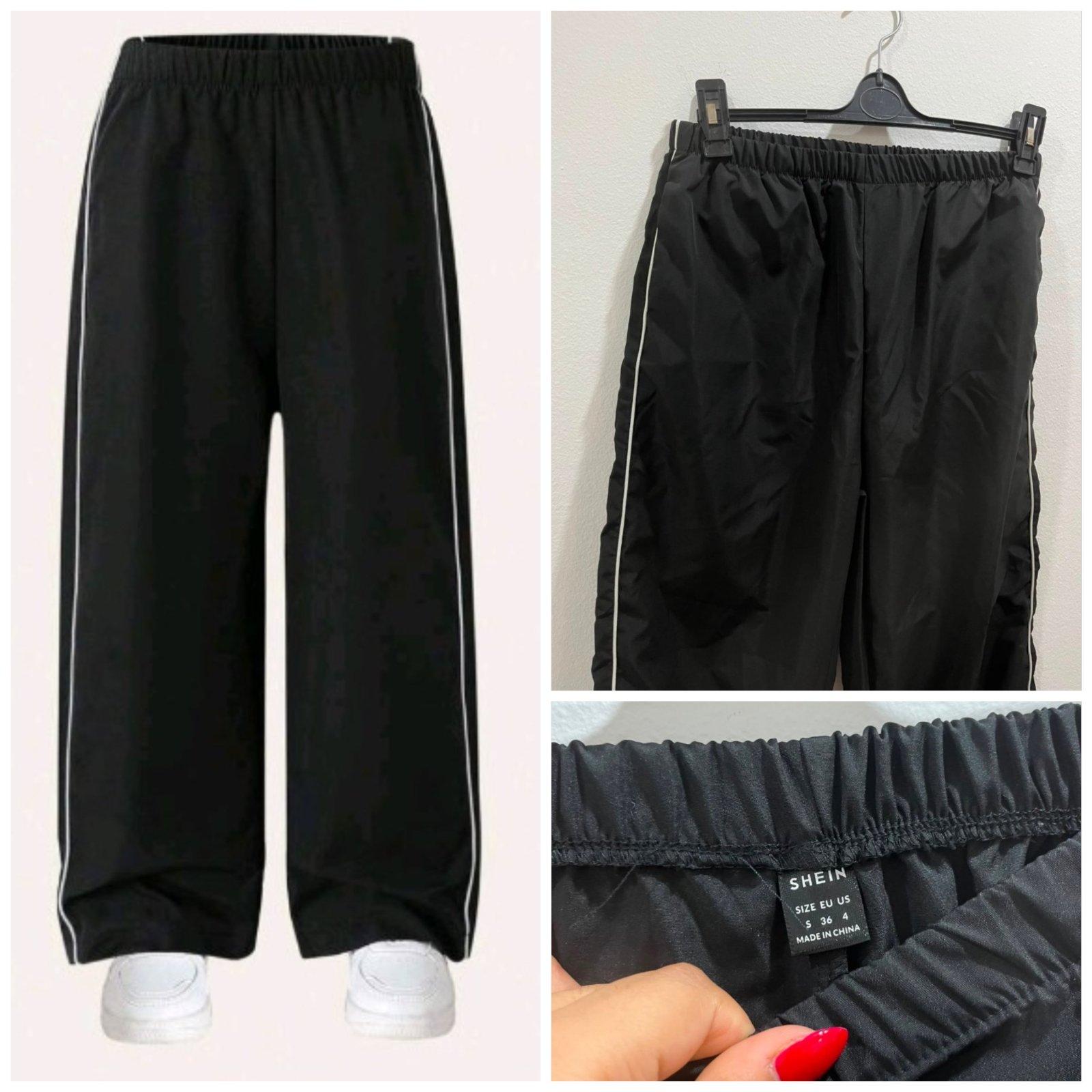 Pantalon de survêtement noir SHEIN arbore des bandes blanches contrastées sur les côtés