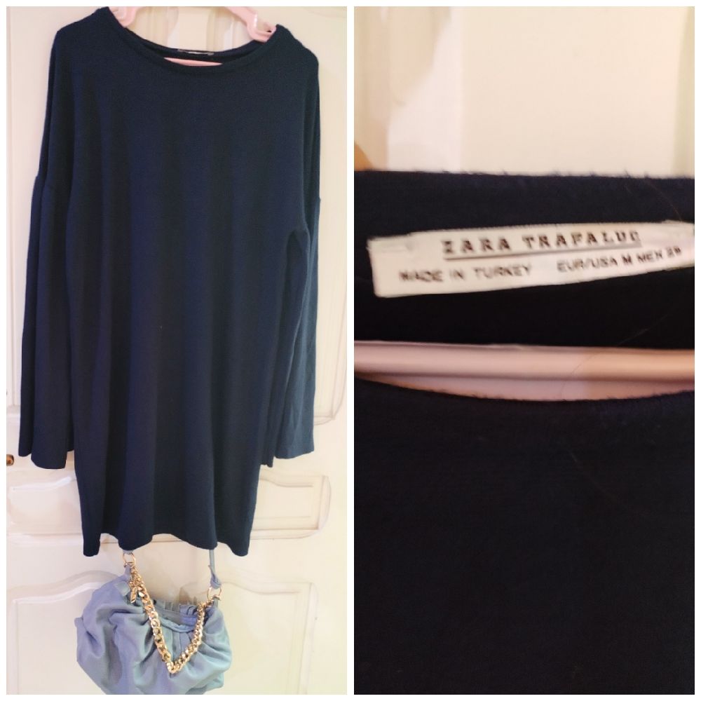  Zara 💗robe pull ample à manches évasées de couleur bleu marine.